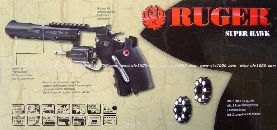 Replique Airsoft Arme de Poing Revolver RUGER Super Hawk 8 pouces