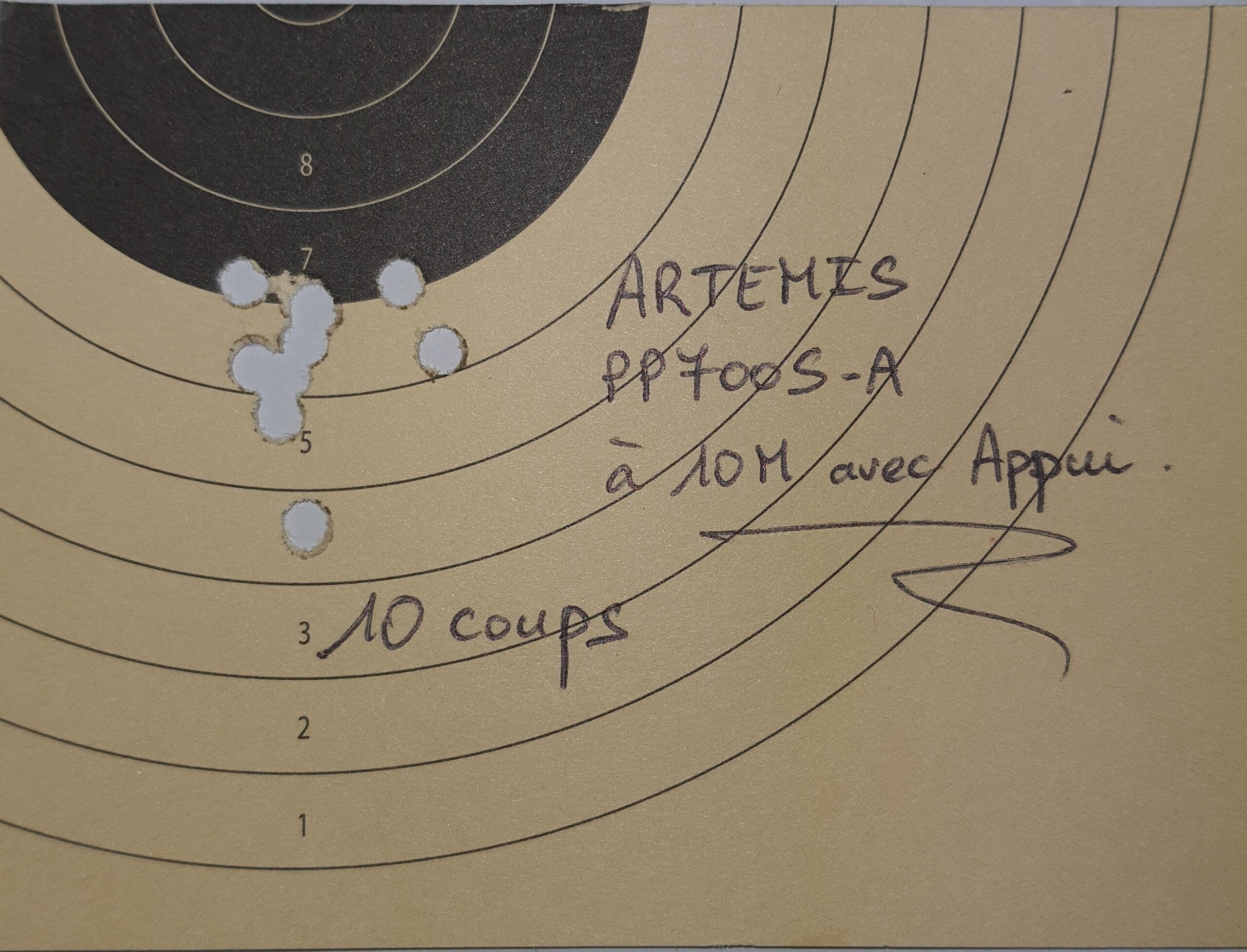 Test de la précision du pistolet ARTEMIS PP300S-A avec balles standard à 10m